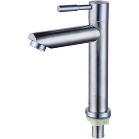 TAISHENGDA-Robinet de salle de bain à bec droit et finition brossée, robinet d'eau froide en acier inoxydable, mitigeur à levier unique avec flexible, adapté aux éviers et lavabos. (1/5)