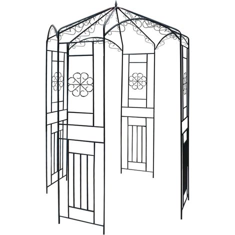 Dema – Pavillon de jardin en métal noir laqué 160x160x250cm – Cadre ø 16mm – Montage simple et rapide – Élégant et romantique