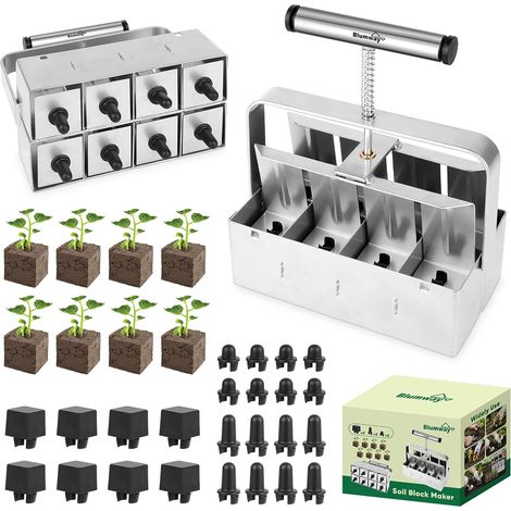 Bloqueur de Sol Manuel, 8 Bloqueurs Quad de 5 cm avec 3 Types de Tiges de Semences, Outil de Blocage pour Fente de Semences, Plantation, Repiquage, Serre (1/5)