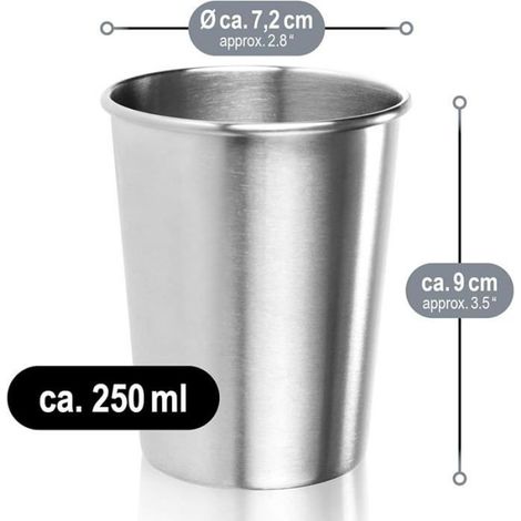 6 gobelets inox acier inoxydable 304 gobelets légers 250 ml pour camping et voyage 250 ml Argenté, (1/5)