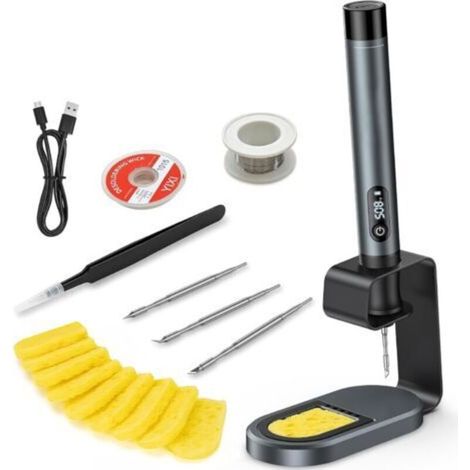 Kabelloser Lötkolben mit LCD-Display, Aufheizzeit 7 Sekunden, einstellbare Temperatur 200–450 °C, USB-C-Ladeanschluss, automatischer Schlafmodus, 3 C210-Lötspitzen und praktisches Set für Heimwerker u