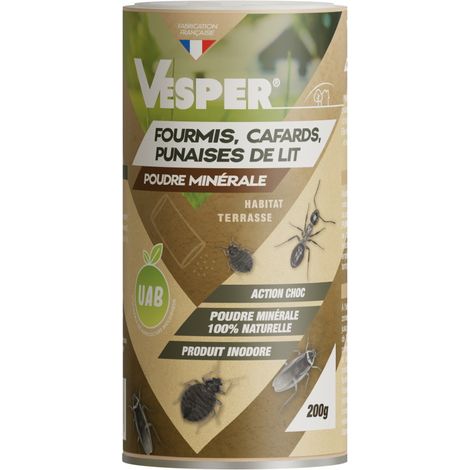100 % natürliches Mineralpulver gegen Ameisen/Bettwanzen/Kakerlaken – 200 g – geruchlos VESPER
