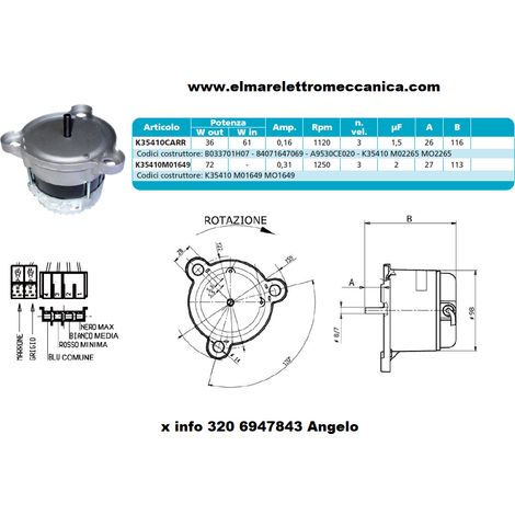 K35410 M01649 Motore Elettrico 72 W 3 velocità fan coil Ventilatore