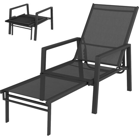 Chaise longue inclinable à 5 positions, repose-pieds rétractable, idéale pour le jardin (1/5)