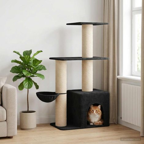 Arbre à chat avec poteaux à griffer en sisal Gris foncé 133 cm (1/5)