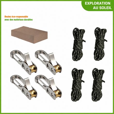 Kit 4 crochets tendeurs et 4 cordes coupe-vent 4 m vert armée pour tente et bâche 4 pièces vert 330 g – Livraison gratuite