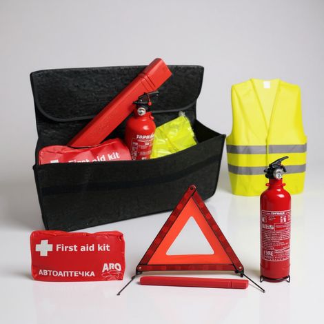 Kit d'urgence complet pour voiture dans une sacoche en textile – sécurité et premiers secours