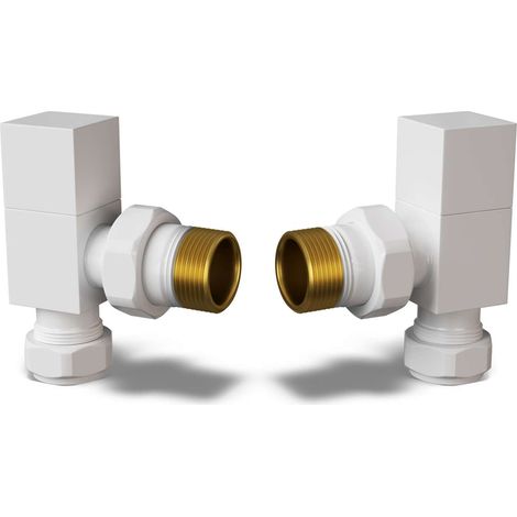 Square - White Radiator Valves Angled 15mm