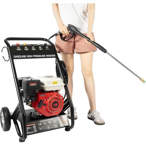 Nettoyeur haute pression à essence pour terrasse, moteur de 7,5 CV, max. 170 – 190 bars, inclut 5 buses sélectionnables, 3 tuyaux haute pression, réservoir d'huile moteur de 23,67 oz (1/5)