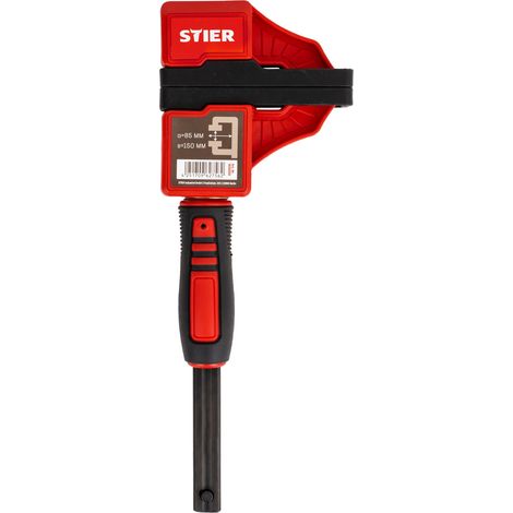 STIER Kompaktzwinge, optimal für Arbeiten auf engem Raum, 150 mm Spannweite, 60 mm Ausladung, große Spannbacken