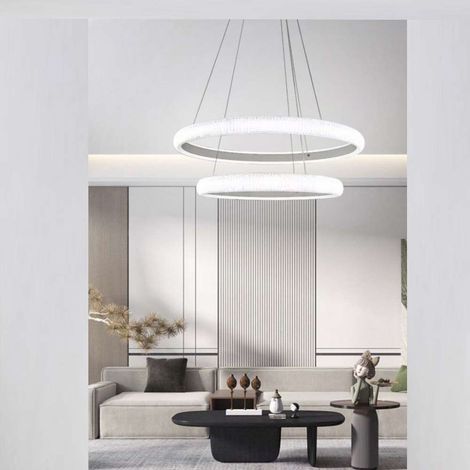 Lampadario Led 51 watt lampada a sospensione bianca 2 anelli con cristalli in acrilico luce calda 3000k (1/3)