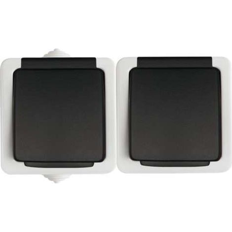 Prise double hermétique Tekno 2x2P+0 avec obturateur de contact 16A 250V grise IP54 25357 (1/3)