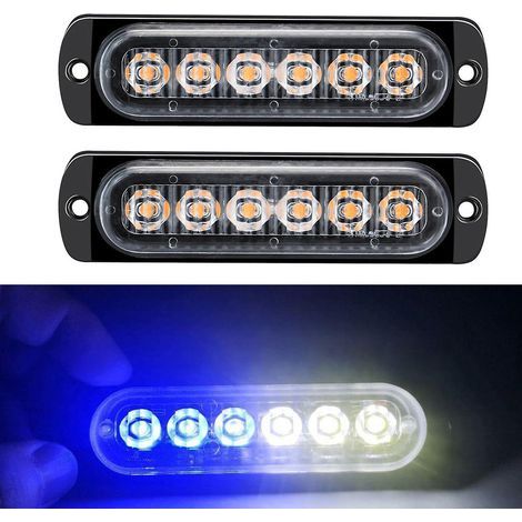 Lampes LED Stroboscopiques 12-24V Feux d'Avertissement d'Urgence Clignotants Barre Lumineuse de Prudence pour Voiture - Blanc et Bleu (1/5)