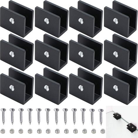 12 Pièces Pince à Verre Garde Corps, Support D'Étagère En Verre Clip, Support d’Étagère En Verre Réglable Aluminium, Métal Support d'Angle En U, Pinces à Verre à Un Trou, Pour Salle De Bain,Wc,Couloir (1/5)