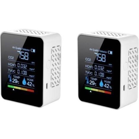 Détecteur de dioxyde de carbone 5 en 1 – Moniteur de qualité d'air intérieur CO2 – Affichage LCD – Détection temps réel – Design compact