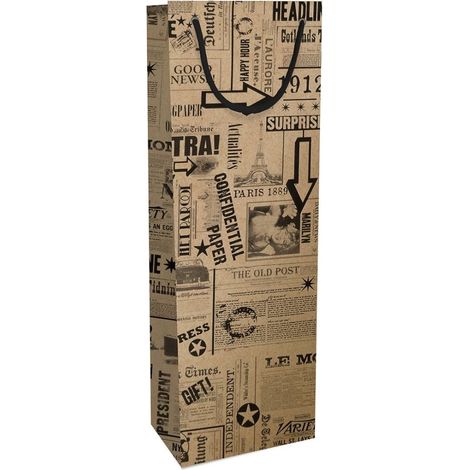 Braun & Company Flaschen Tasche News Kraftpapier 12 x 36 x 10 cm Geschenkverpackungen
