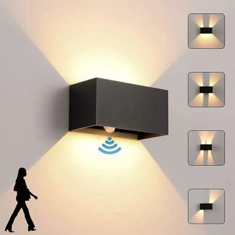 Applique Murale intérieur/Extérieur avec Détecteur de Mouvement,LED 24W Moderne Luminaire Murale, 3000K IP65 blanc chaud,Noir B (1/5)