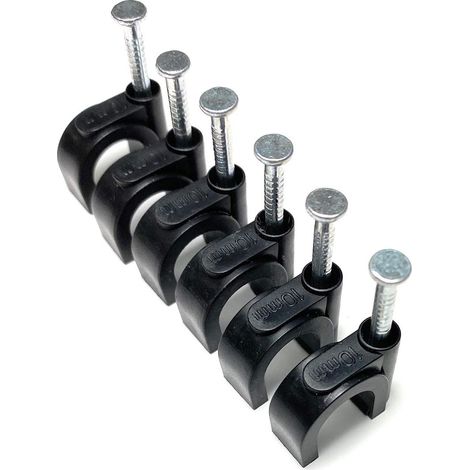 Schwarze runde Kabelclips – 100er-Pack – Typ K 10 mm – Nagelmontage – Kabelorganisation für USB- und LED-Kabel (1/5)