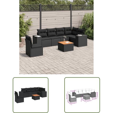 The Living Store 7-tlg. Garten-Sofagarnitur mit Kissen Schwarz Poly Rattan - Gartenmöbel - Esstisch - Lounge Set - Outdoor Möbel - Rattan Gartenmöbel (1/3)