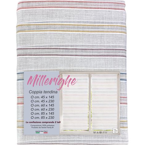 Tendina Millerighe 2 Teli a Righe Multicolore Semitrasparente in Poliestere Made in Italy COPPIA (2 TELI) CM. 45X230 (1/5)