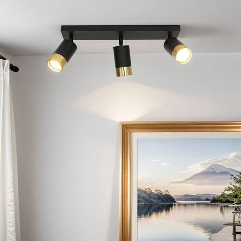 Deckenstrahler Aluminium GU10 verstellbar in Schwarz Gold 3-flammig länglich