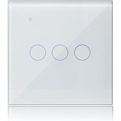 Intelligent Interrupteur Connecté 3 Gang 1 Voies Compatible avec Alexa, WiFi Interrupteur Tactile Panneau en Verre Blanc avec Fonction de Minuterie, Tuya/Smart Life App Contrôle (1/5)