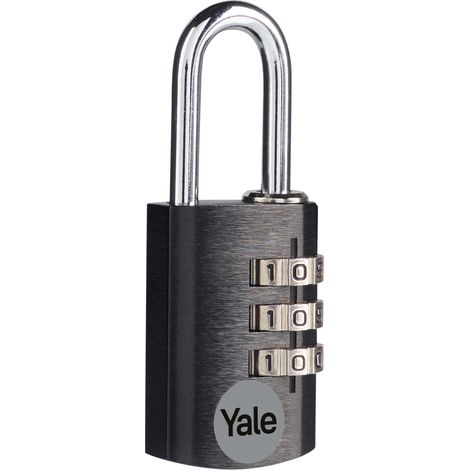 Yale Lucchetto in alluminio a combinazione YE3CB/20/121/1/BK nero, corpo 20mm, arco in acciaio, combinazione a 3 cifre (1/4)