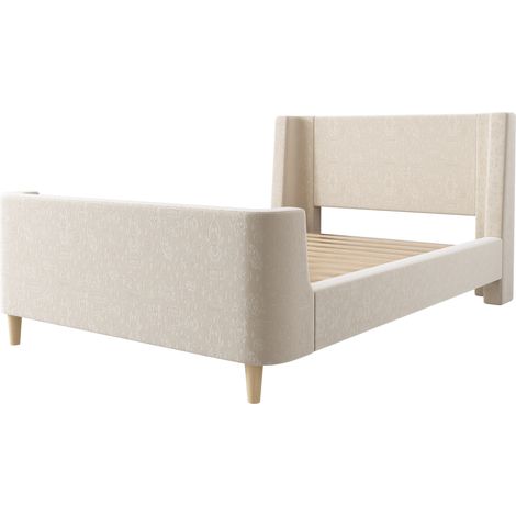 Cama infantil tapizada 90 x 200 cm con motivo espacial, beige, terciopelo (1/5)