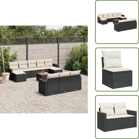 The Living Store 11-tlg. Garten-Sofagarnitur mit Kissen Schwarz Poly Rattan - Gartenmöbel Set - Outdoor Lounge - Rattan Gartenset - Gartenstuhl - Esstisch