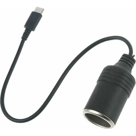 Câble Convertisseur USB-C Femelle vers Prise Allume-Cigare 12 V - 24 cm - ABS Noir - Pour Voiture Camping-Car Vélo - 1 Pièce (1/5)