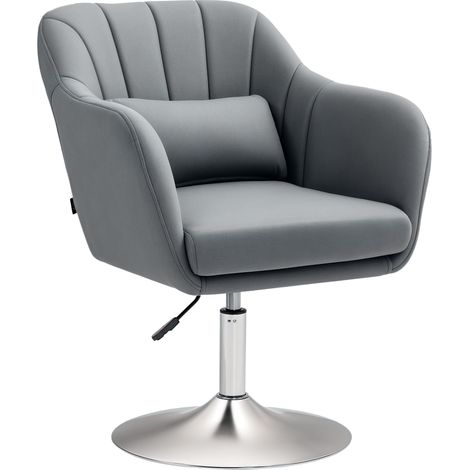 Contemporary Swivel Microfiber Accent Chair for Living Room Adjustable Height Thick Cushion Lumbar Support Armrest Dark Grey