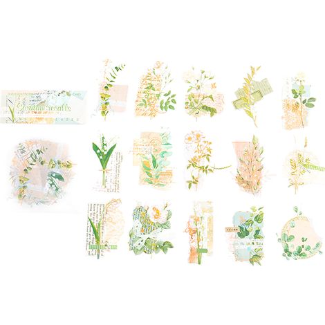 30 autocollants fleurs vintage PET décoratifs naturels, stickers esthétiques pour scrapbooking fournitures DIY planner journal carnet art artisanal vert (1/5)