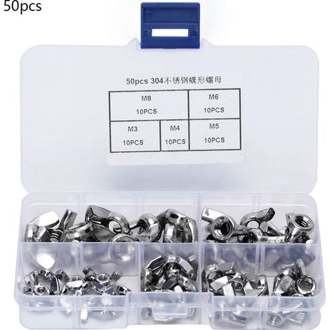 50 pièces écrou papillon inox acier inoxydable M3 M4 M5 M6 M8 kit de fixation à serrage manuel (1/5)