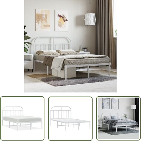 The Living Store Bettgestell mit Kopfteil Metall Weiß 120x190 cm - Metallbett - Doppelbett - Weißes Bett - Boxspringbetten - Bettgestell (1/5)