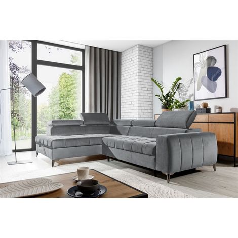 Ecksofa Schlafsofa Sofa AGNESA Stoff Salvador Grau Ottomane Links (1/5)