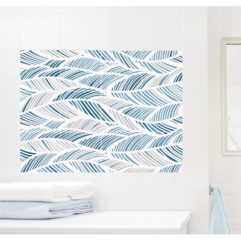 Sticker adhésif déco 15x15cm, 12 feuilles linéaires abstraites bleues, homestaging - Décoration intérieure pour la maison (1/5)