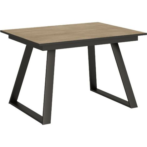 Table rectangulaire extensible 6 à 10 personnes L 160 à 220 cm bois clair et métal anthracite Bareni (1/5)