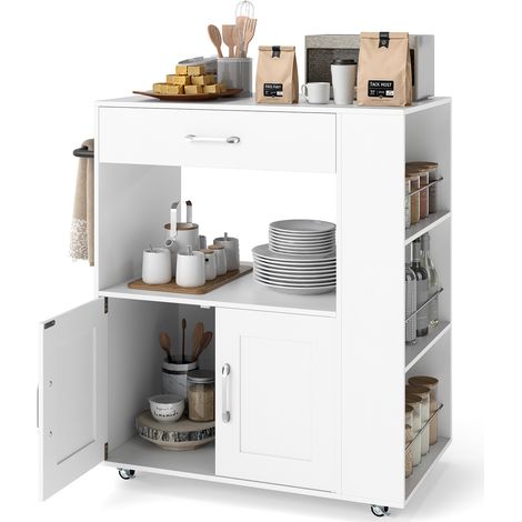 COSTWAY Rolling Kitchen Island on Wheels with Large Drawer White