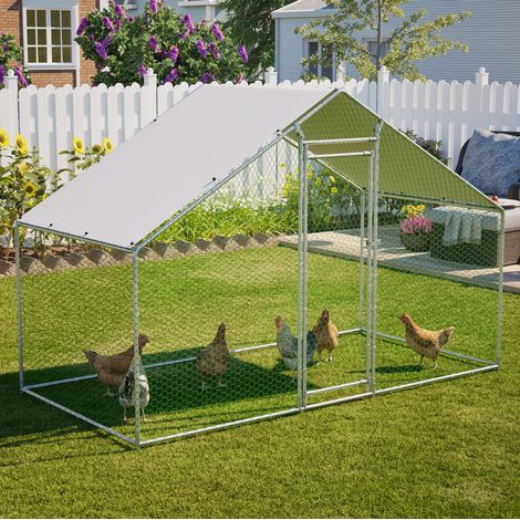 Gallinero para exteriores 3x1.5x2 m, con techo inclinado, cierre de seguridad, malla de PVC, metal gris (1/5)