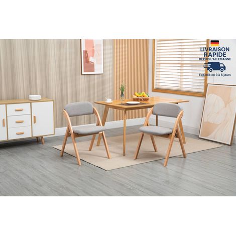 Conjunto de 2 sillas - Escandinavo - Silla plegable de madera con asiento acolchado - Gris + madera natural (1/5)