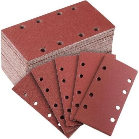 Papier abrasif 93 x 185 mm, 50 feuilles abrasives autocollantes et amovibles, grains 40/60/80/120/240, pour ponceuse électrique, polissage et dérouillage (1/4)