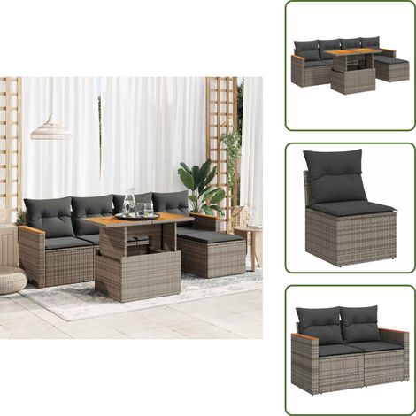vidaXL Salon de jardin avec coussins 6 pcs gris résine tressée acacia (1/5)
