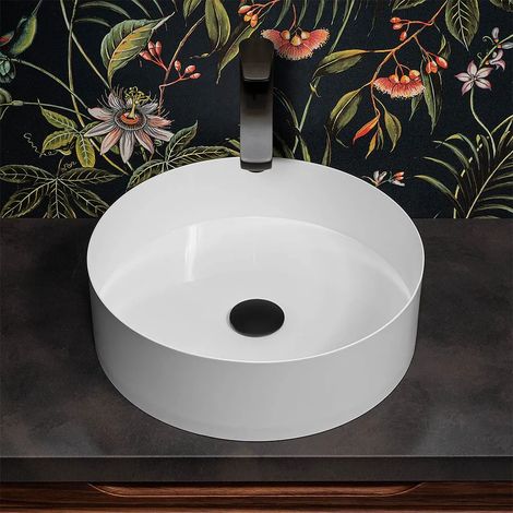 Lavabo da appoggio tondo 40 cm in acciaio inox bianco opaco Goya (1/5)