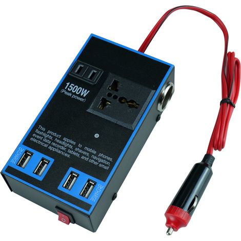 Multifunktionaler Kfz-Stromwandler 12V/24V auf 110V/220V 1500W, kompatibel mit LKWs und Haushalten.