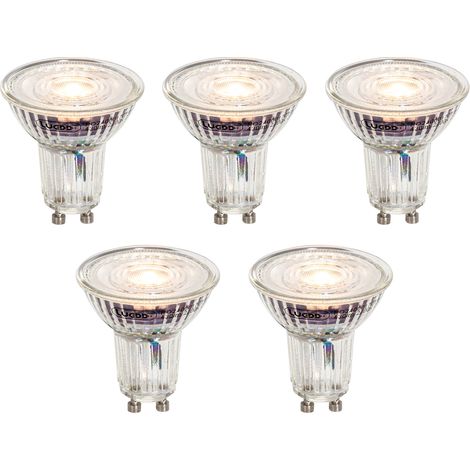 LUEDD Juego de 5 bombillas LED GU10 regulables de 50 mm transparentes 4,9 W 430 lm 2700 K