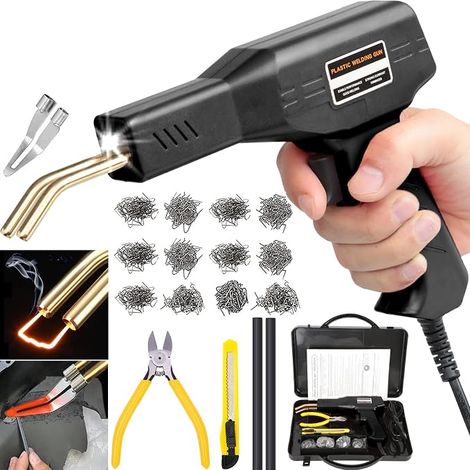 220 W Plastic Welding, 2 in 1 Plastic Welder with 800 Pieces 6 Types of Staples, 1 x Trowel Tool, Plastic Welding Repair Kit for Repairing a Car/Motorcycle Bumpers or Plastic Objects (1/5)