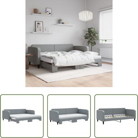 vidaXL Doppelbett - Tagesbett Ausziehbar mit Matratze Hellgrau 90x200 cm Stoff (1/5)