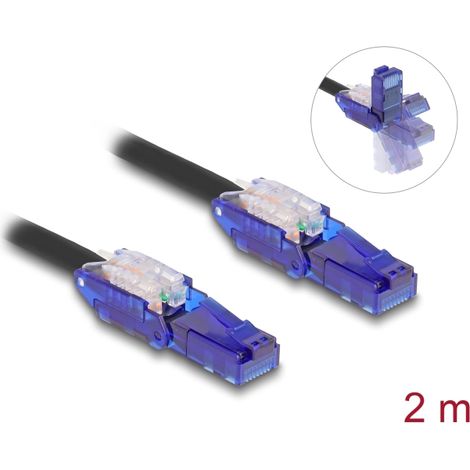 Delock Cable de red RJ45 Cat.6 UTP con conectores acodados 180Â° negro 2 m
