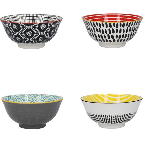 KitchenCraft Set de 4 Ciotole de Cereali de Ceramica in Scatola de Regalo, Ciotole per Gelato, Zuppa e Altro, Design "Monochrome" 15 cm, 240ml (1/4)