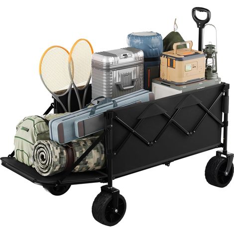 Woltu – Chariot de jardin pliable à roulettes – Capacité 200L – Charge 150 kg – Roues tout terrain antidérapantes – Poignée ergonomique